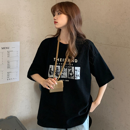 SSH-214  여름 3컬러 오버핏 빈티지 심플 여름 반팔티 
