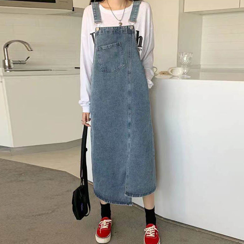 BM-071  데일리 언발란스 데님 멜빵 원피스 